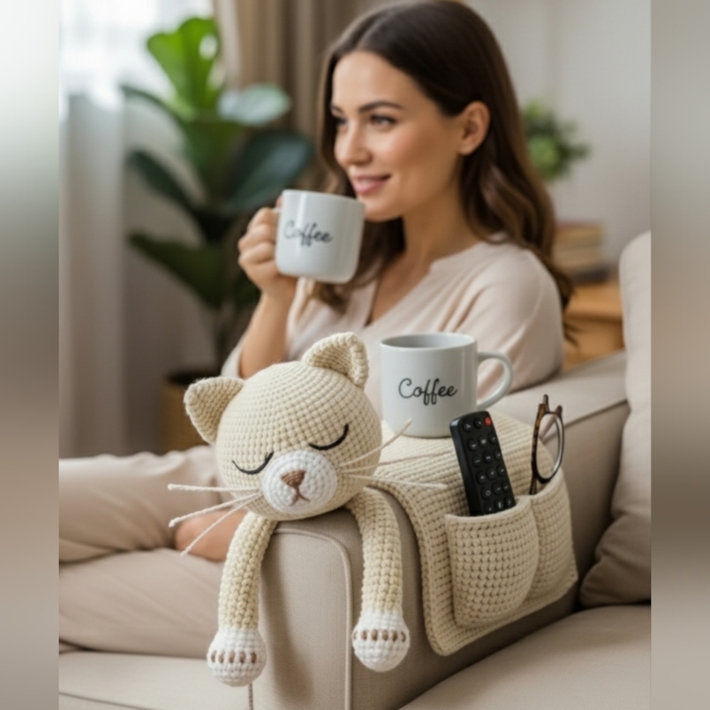 Handmade Crochet Pillows And Cupholders With Pockets